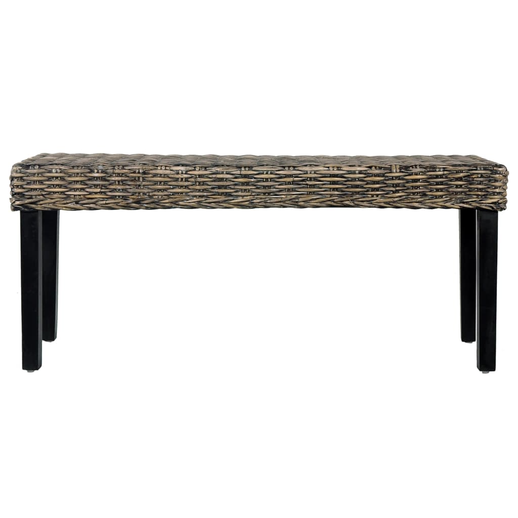 Panca 110 cm Nera in Rattan Naturale Kubu e Massello di Mogano