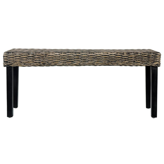 Panca 110 cm Nera in Rattan Naturale Kubu e Massello di Mogano