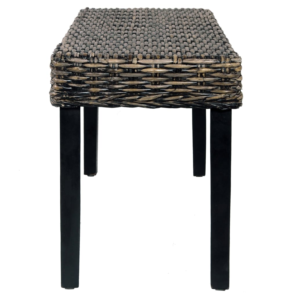 Panca 110 cm Nera in Rattan Naturale Kubu e Massello di Mogano