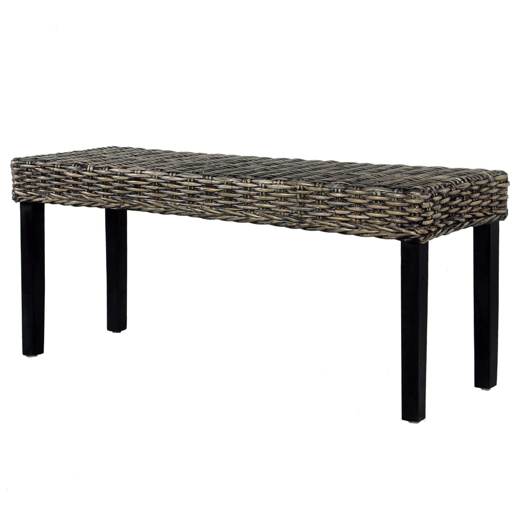 Panca 110 cm Nera in Rattan Naturale Kubu e Massello di Mogano