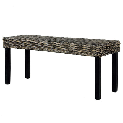 Panca 110 cm Nera in Rattan Naturale Kubu e Massello di Mogano