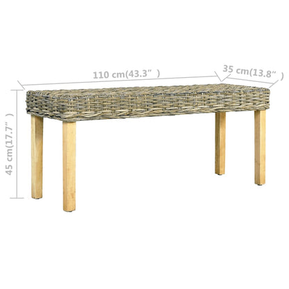 Panca 110 cm in Rattan Naturale Kubu e Massello di Mogano