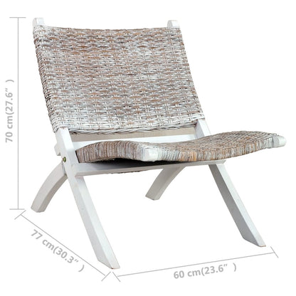 Sedia Relax Bianca in Rattan Kubu Naturale e Mogano Massello