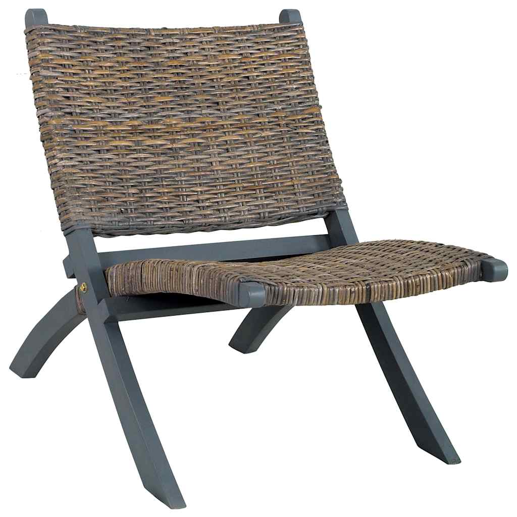 Sedia Relax Grigia in Rattan Kubu Naturale e Mogano Massello