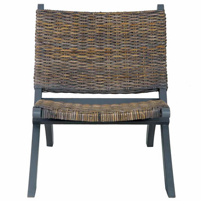 Sedia Relax Grigia in Rattan Kubu Naturale e Mogano Massello