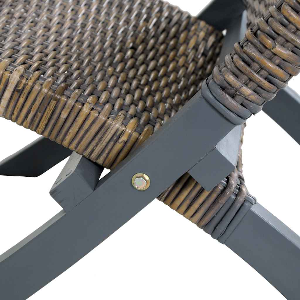 Sedia Relax Grigia in Rattan Kubu Naturale e Mogano Massello