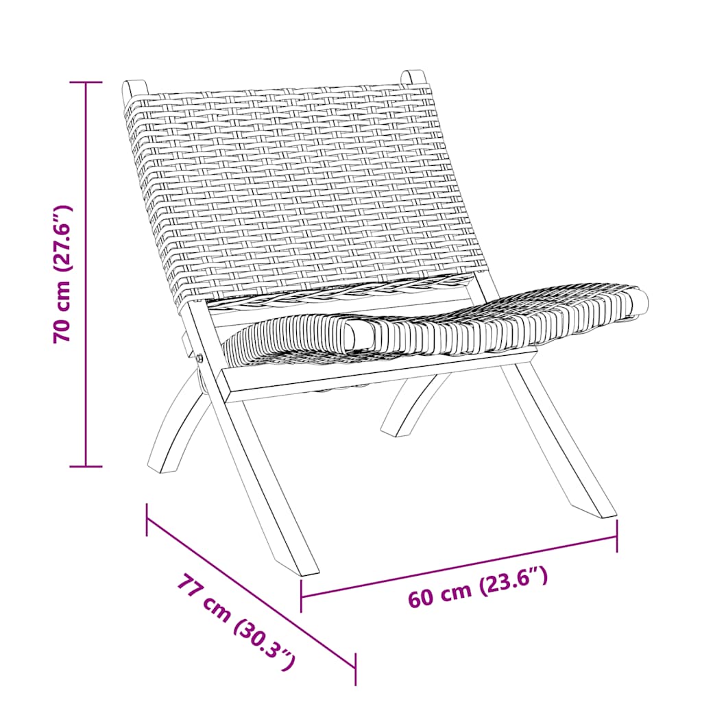 Sedia Relax Grigia in Rattan Kubu Naturale e Mogano Massello