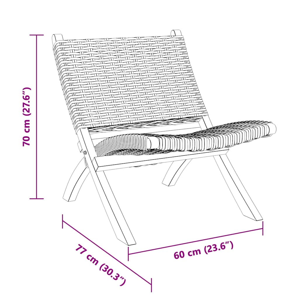 Sedia Relax Grigia in Rattan Kubu Naturale e Mogano Massello