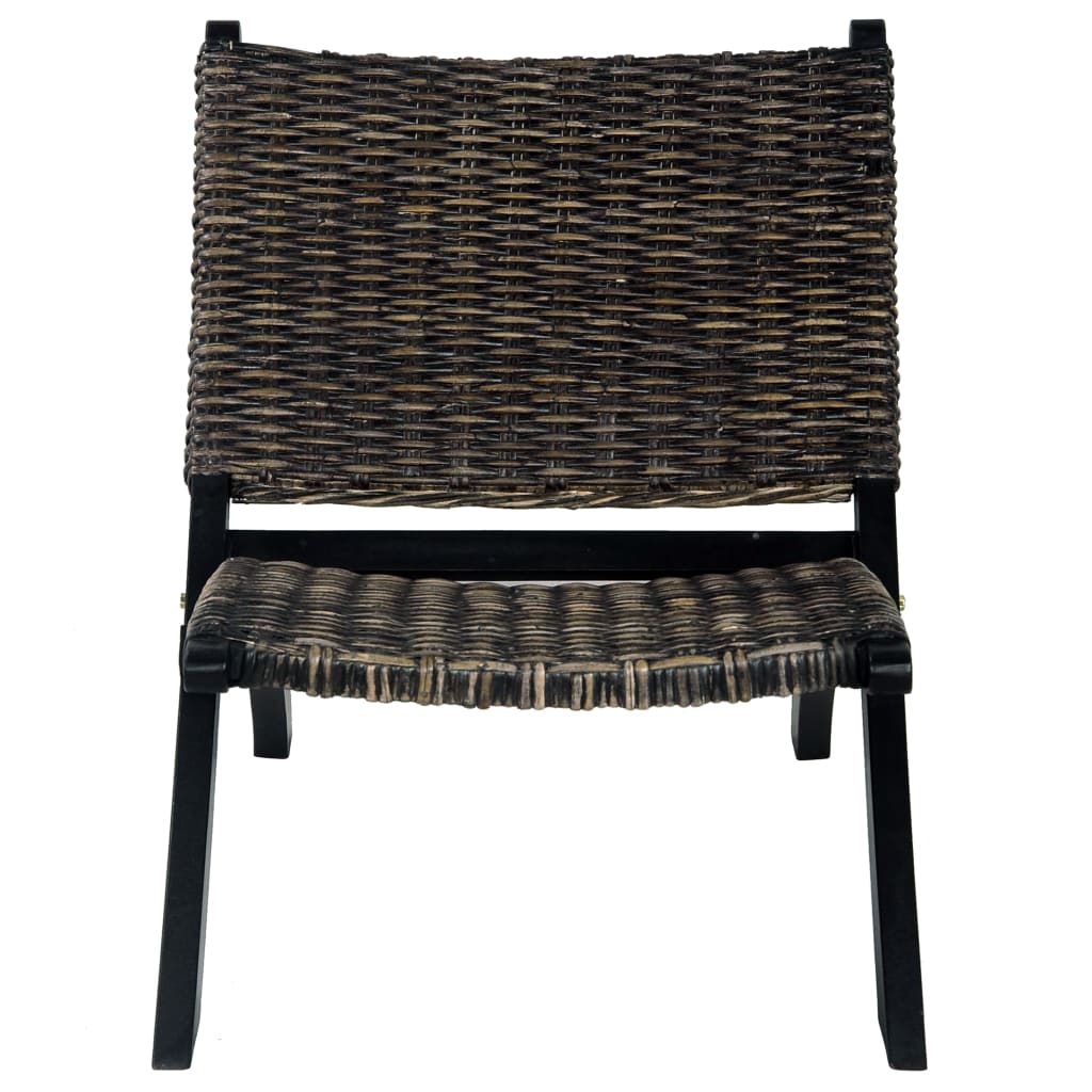 Sedia Relax Nera in Rattan Kubu Naturale e Mogano Massello