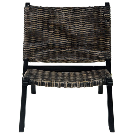Sedia Relax Nera in Rattan Kubu Naturale e Mogano Massello
