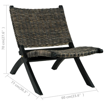 Sedia Relax Nera in Rattan Kubu Naturale e Mogano Massello