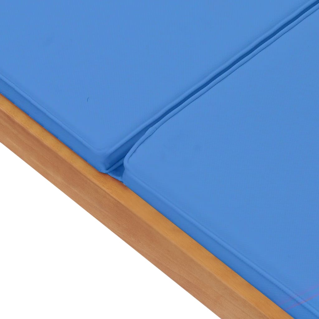 Lettino Prendisole con Cuscino in Massello di Teak Blu - homemem39
