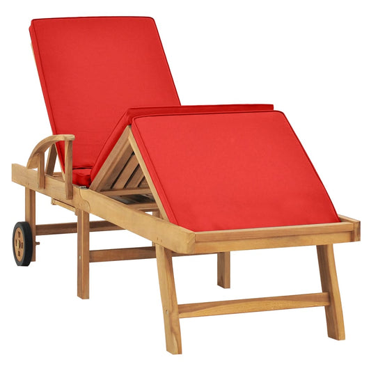 Lettino Prendisole con Cuscino in Massello di Teak Rosso - homemem39