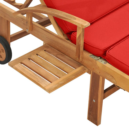 Lettino Prendisole con Cuscino in Massello di Teak Rosso - homemem39