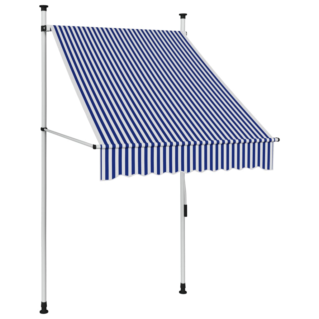 Tenda da Sole Retrattile Manuale 100 cm a Strisce Blu e Bianche - homemem39