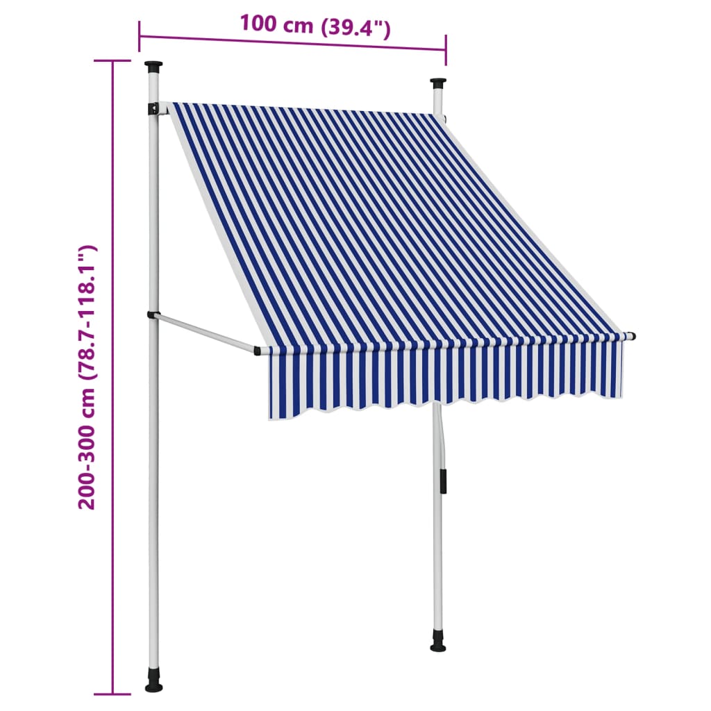 Tenda da Sole Retrattile Manuale 100 cm a Strisce Blu e Bianche - homemem39