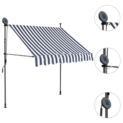 Tenda da Sole Retrattile Manuale con LED 100 cm Blu e Bianca