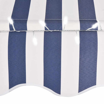 Tenda da Sole Retrattile Manuale con LED 100 cm Blu e Bianca