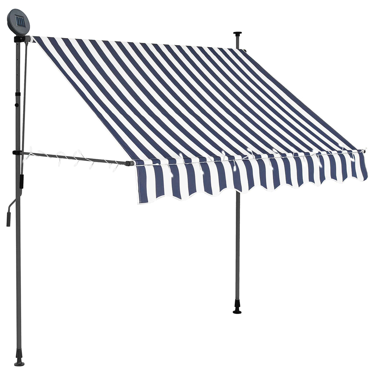 Tenda da Sole Retrattile Manuale con LED 100 cm Blu e Bianca