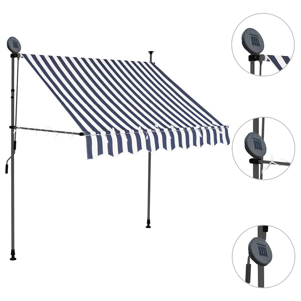 Tenda da Sole Retrattile Manuale con LED 200 cm Blu e Bianca - homemem39