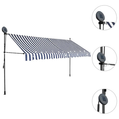 Tenda da Sole Retrattile Manuale con LED 350 cm Blu e Bianca