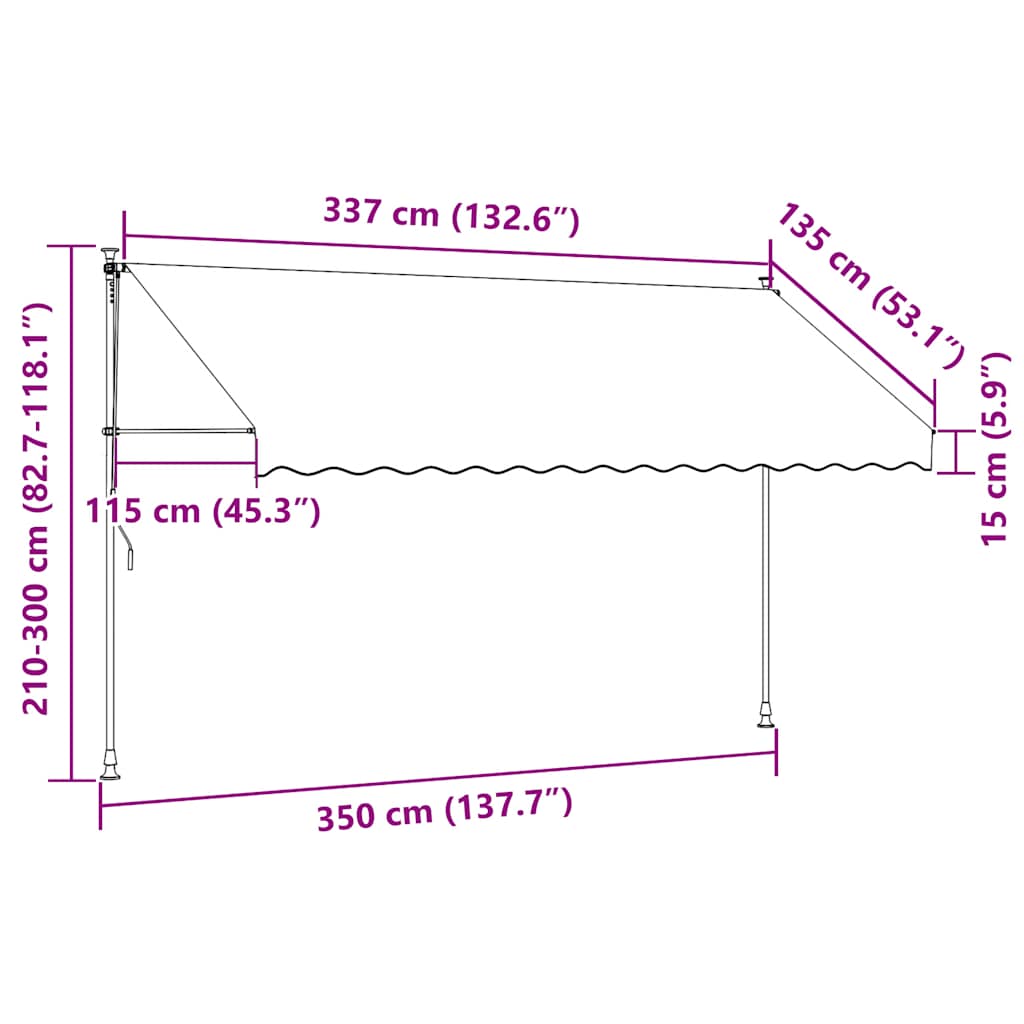 Tenda da Sole Retrattile Manuale con LED 350 cm Gialla e Blu