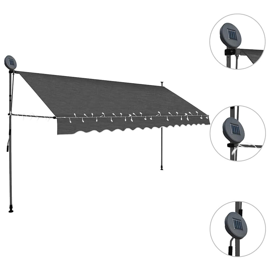 Tenda da Sole Retrattile Manuale con LED 350 cm Antracite | homemem39