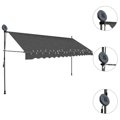 Tenda da Sole Retrattile Manuale con LED 350 cm Antracite | homemem39