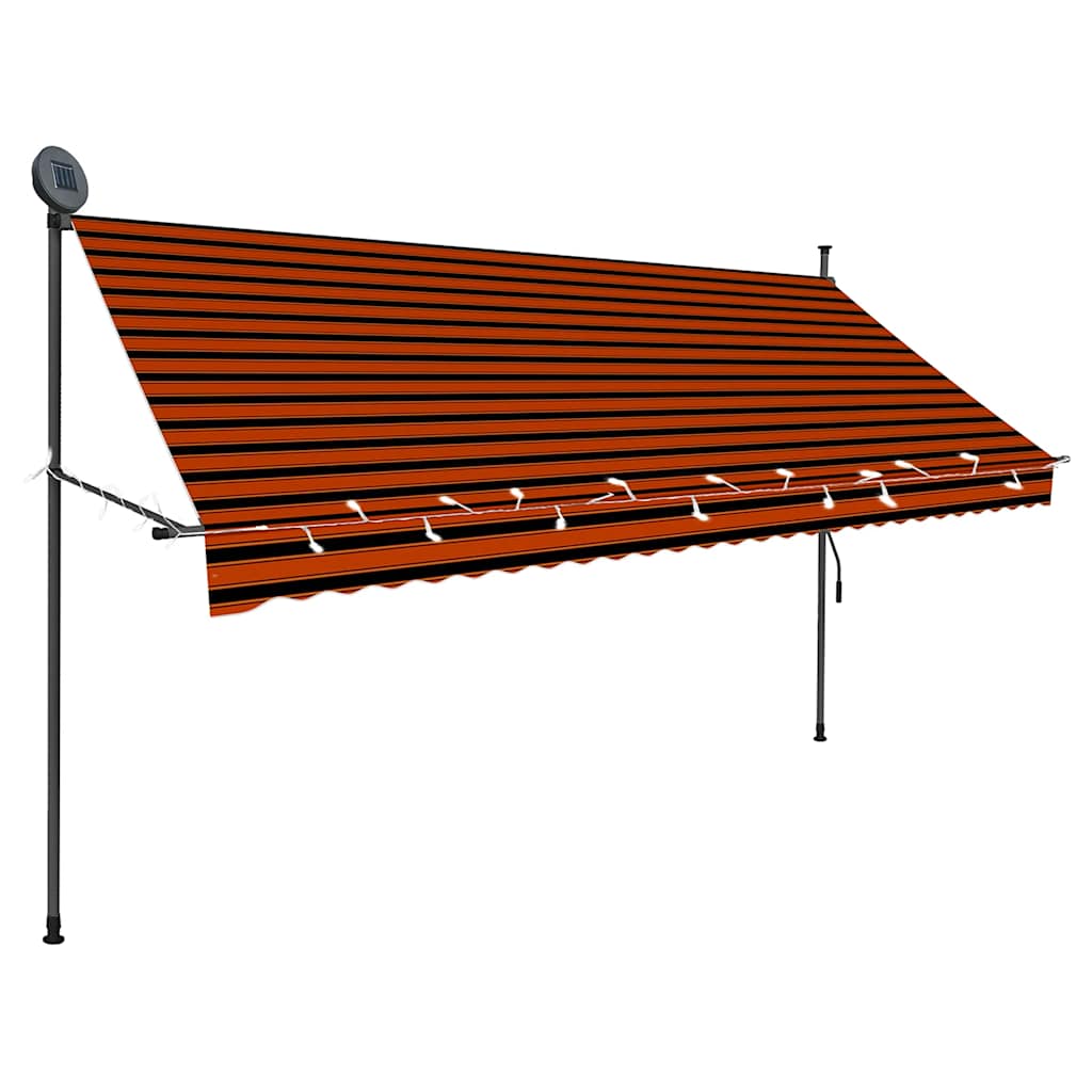 Tenda da Sole Retrattile Manuale LED 300 cm Arancione e Marrone | homemem39