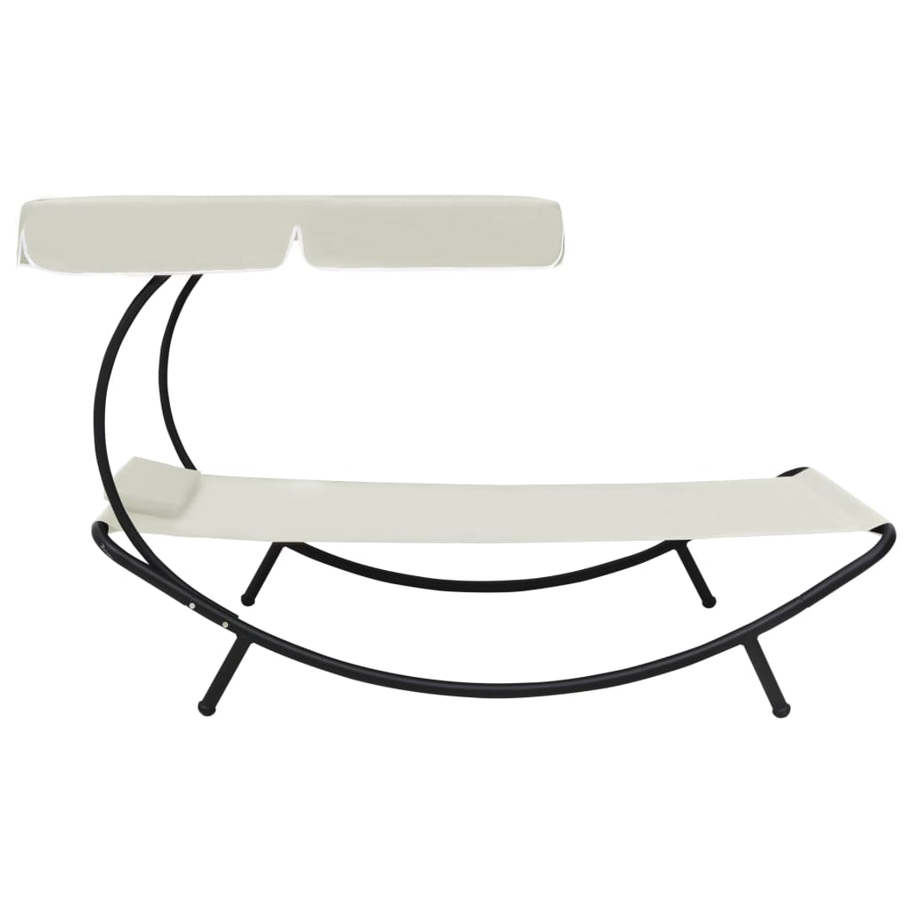 Lettino da Esterno con Baldacchino e Cuscino Bianco Crema - homemem39