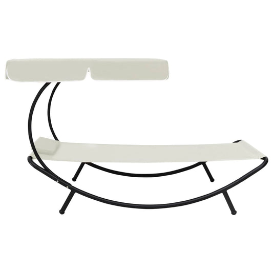 Lettino da Esterno con Baldacchino e Cuscino Bianco Crema - homemem39