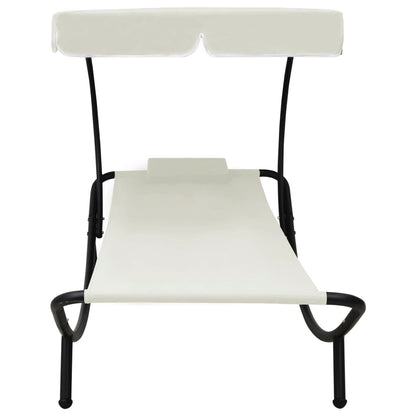 Lettino da Esterno con Baldacchino e Cuscino Bianco Crema - homemem39