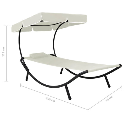 Lettino da Esterno con Baldacchino e Cuscino Bianco Crema - homemem39