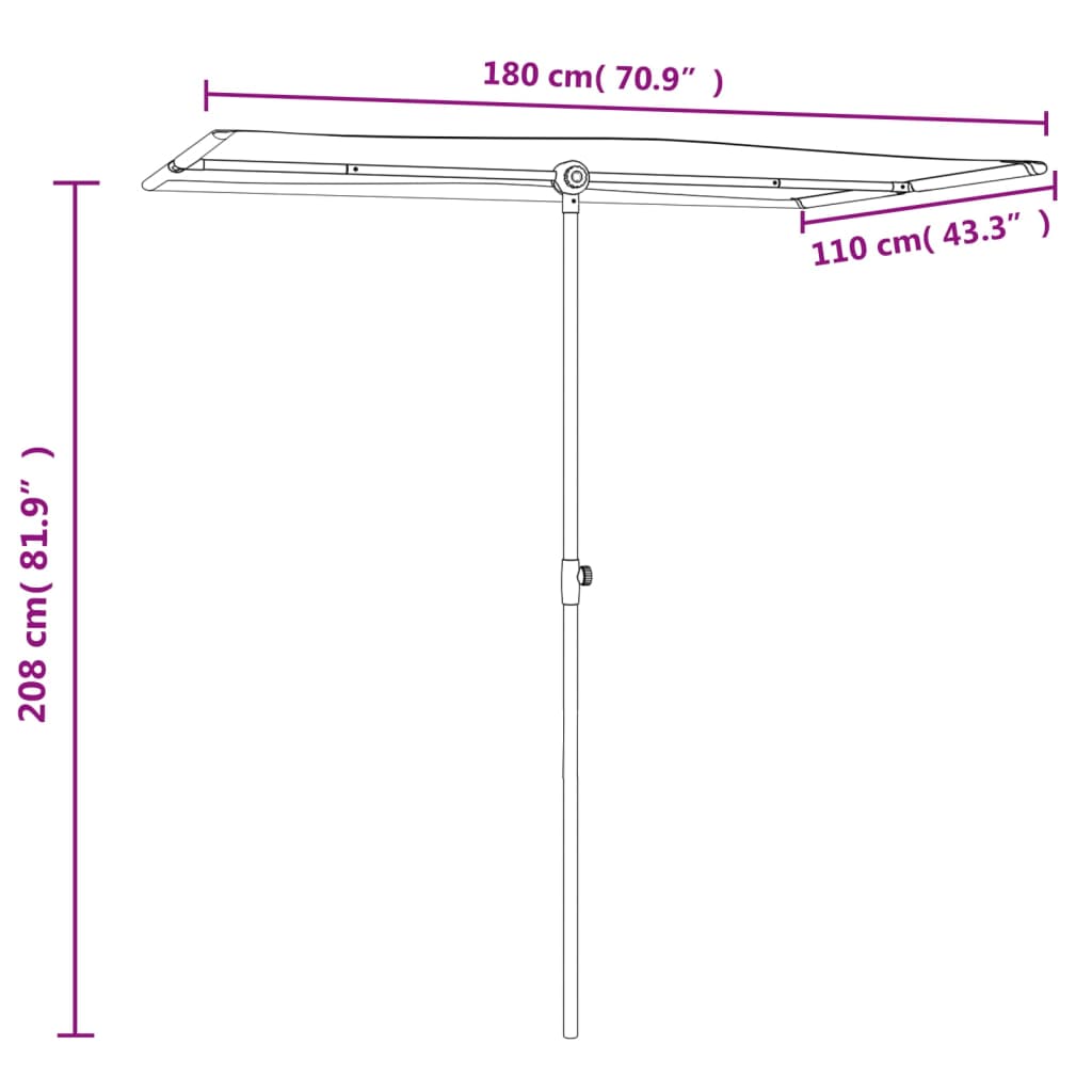 Ombrellone da Giardino Palo in Alluminio 180x110cm Terracotta | homemem39