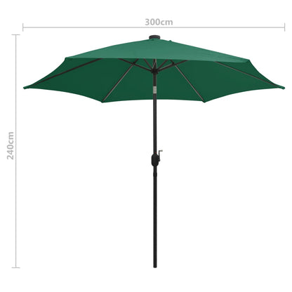 Ombrellone con Luci a LED e Palo Alluminio 300 cm Verde | homemem39