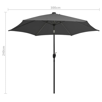 Ombrellone con Luci a LED e Palo in Alluminio 300 cm Antracite | homemem39