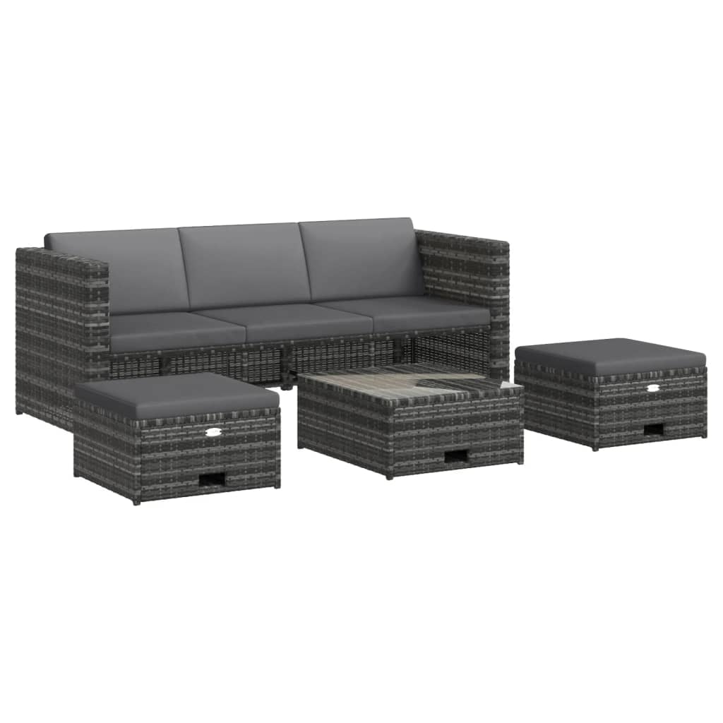 Set Divani da Giardino 4 pz con Cuscini in Polyrattan Grigio - homemem39