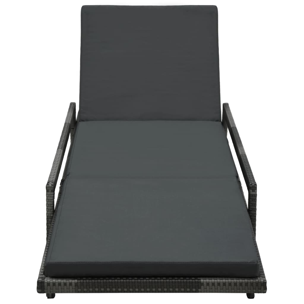 Lettino Prendisole con Cuscino in Polyrattan Grigio - homemem39