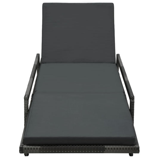 Lettino Prendisole con Cuscino in Polyrattan Grigio - homemem39