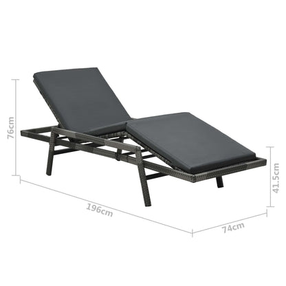 Lettino Prendisole con Cuscino in Polyrattan Grigio - homemem39