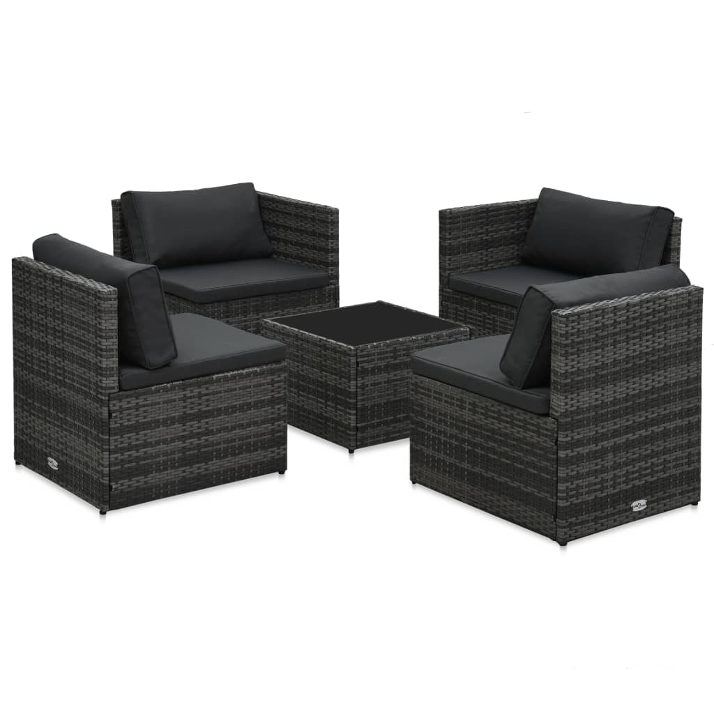 Set Divani da Giardino 5 pz con Cuscini in Polyrattan Grigio | homemem39