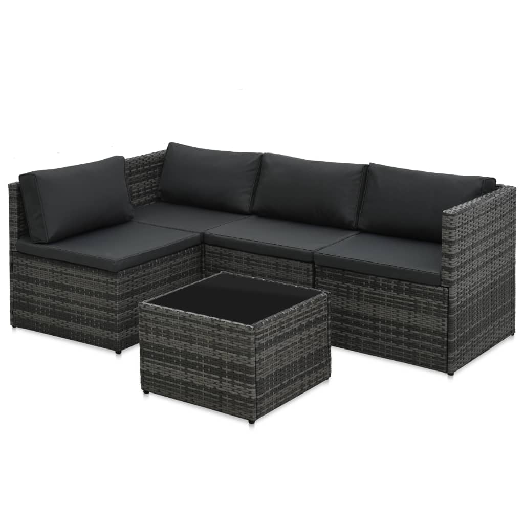 Set Divani da Giardino 5 pz con Cuscini in Polyrattan Grigio | homemem39