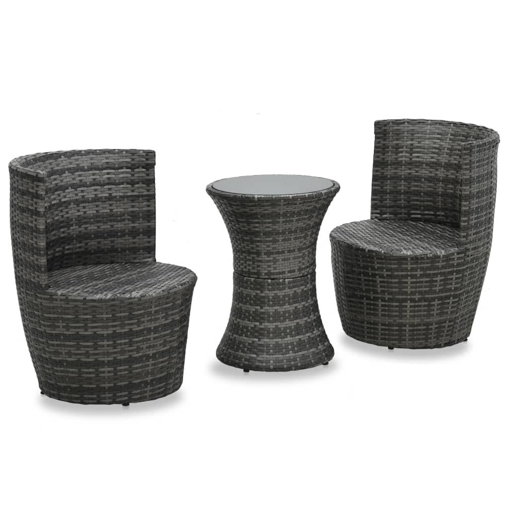 Set da Bistrot 3 pz con Cuscini in Polyrattan Grigio | homemem39