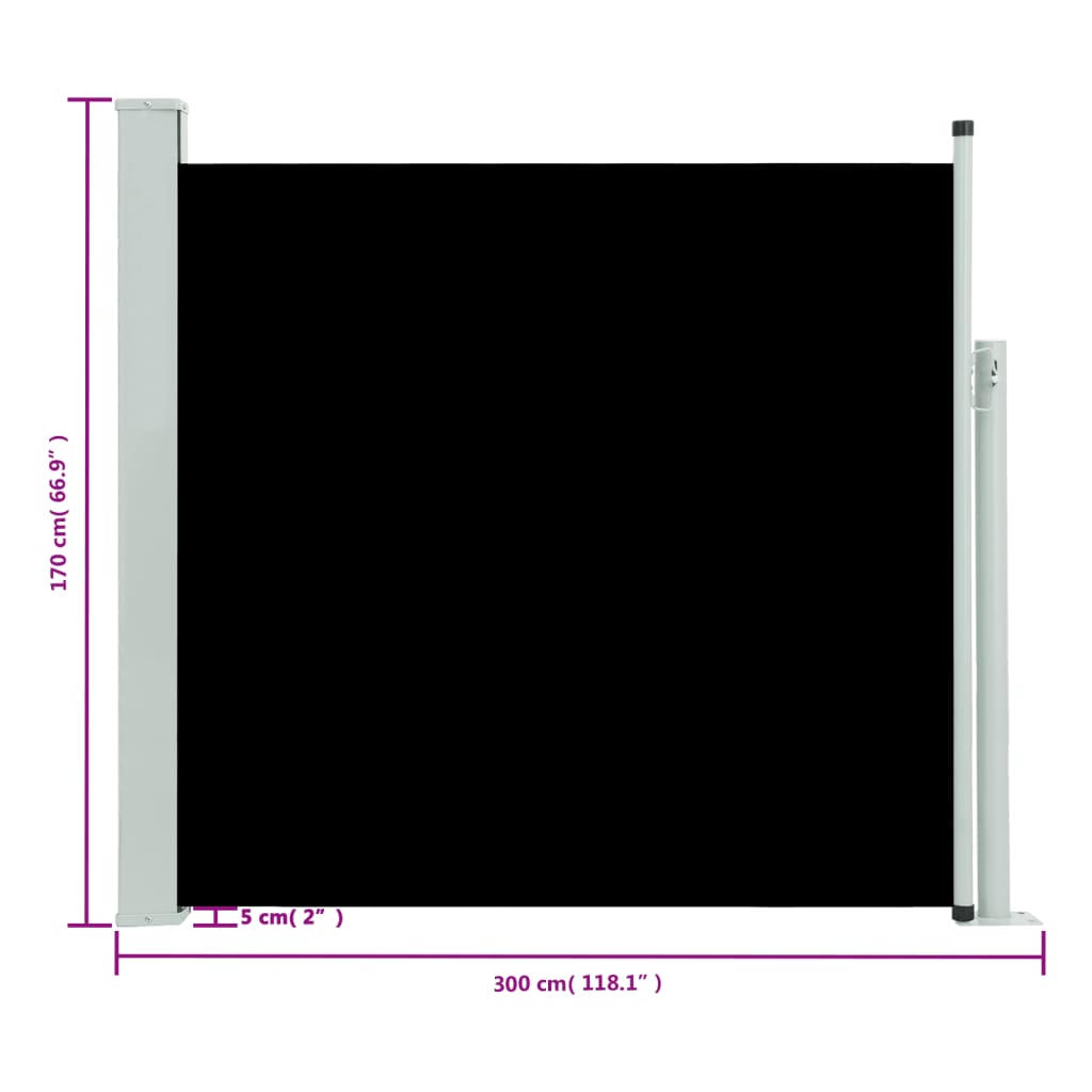 Tenda Laterale Retrattile per Patio 170x300 cm Nera - homemem39