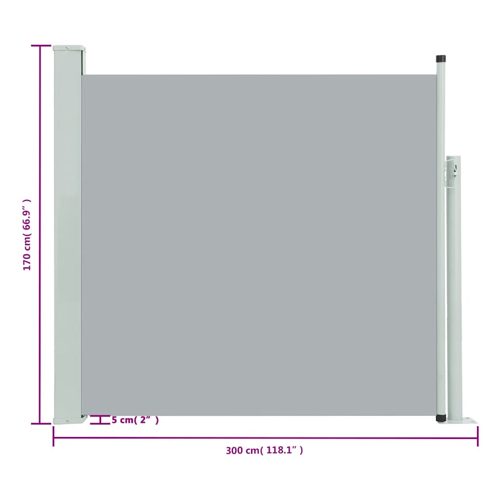 Tenda Laterale Retrattile per Patio 170x300 cm Grigio - homemem39