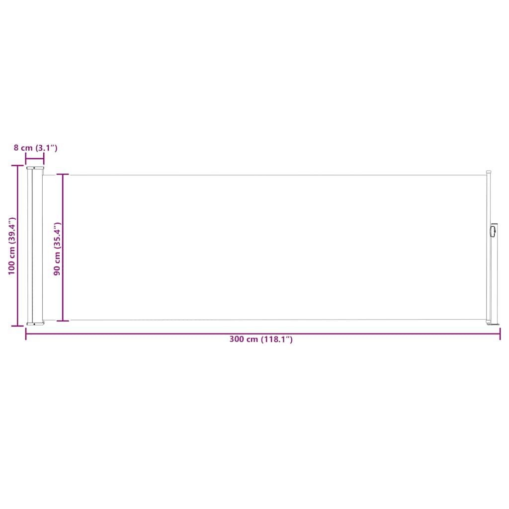 Retractable Side Awning for Patio 100x300 cm Cream