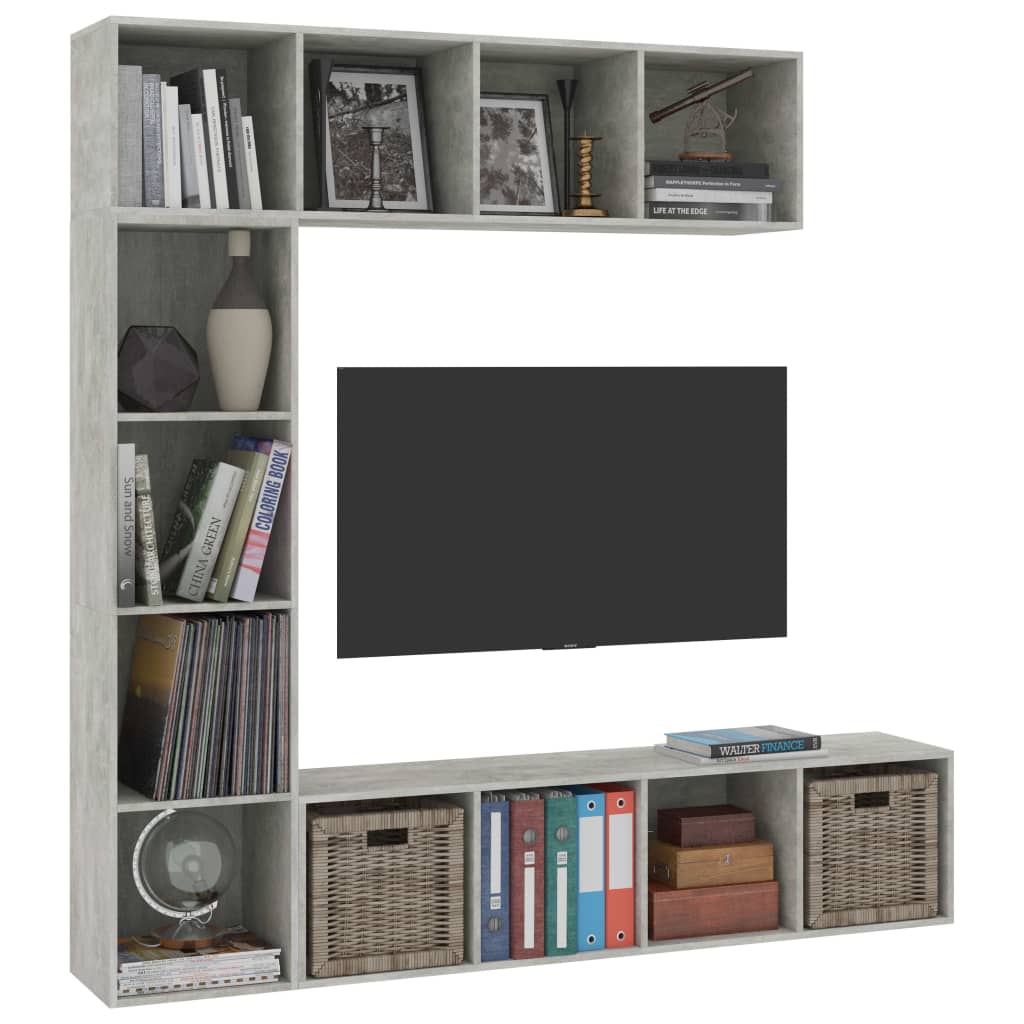 Set Mobili Libreria/Porta TV 3 pz Grigio Cemento 180x30x180 cm | homemem39