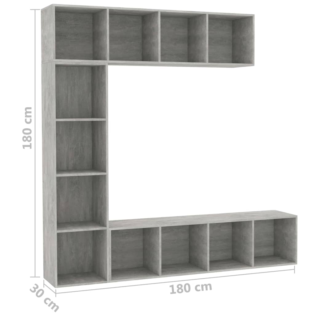 Set Mobili Libreria/Porta TV 3 pz Grigio Cemento 180x30x180 cm | homemem39