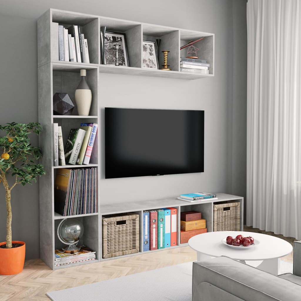Set Mobili Libreria/Porta TV 3 pz Grigio Cemento 180x30x180 cm | homemem39