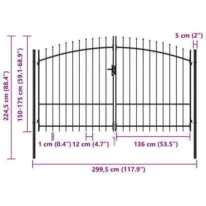 Cancello per recinzione Woerden Doppia porta con punta superiore 299,5x224,5 cm | homemem39